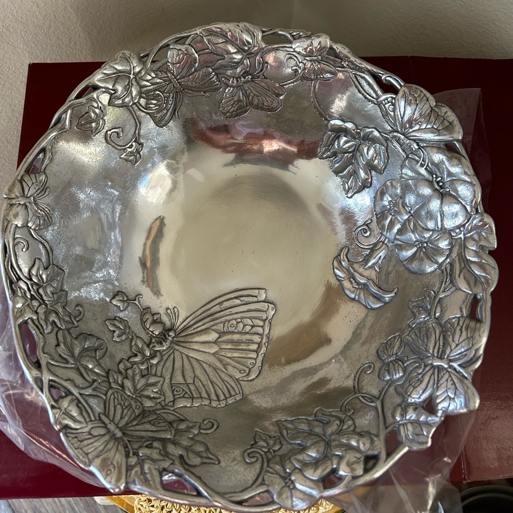 Arthur Court 1997 12” Butterfly Bowl Never Used! Neiman Marcus Exclusive VTG